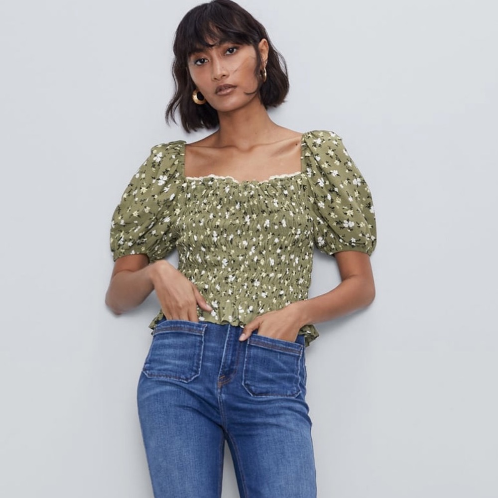 Zara green floral crop top